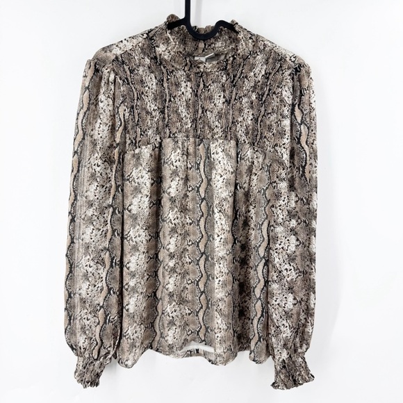 ✅ Joie Snakeskin Print Chiffon High Neck Long Sleeve Blouse SIZE SMALL - Picture 1 of 8